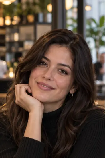 Woman smiling in a modern café